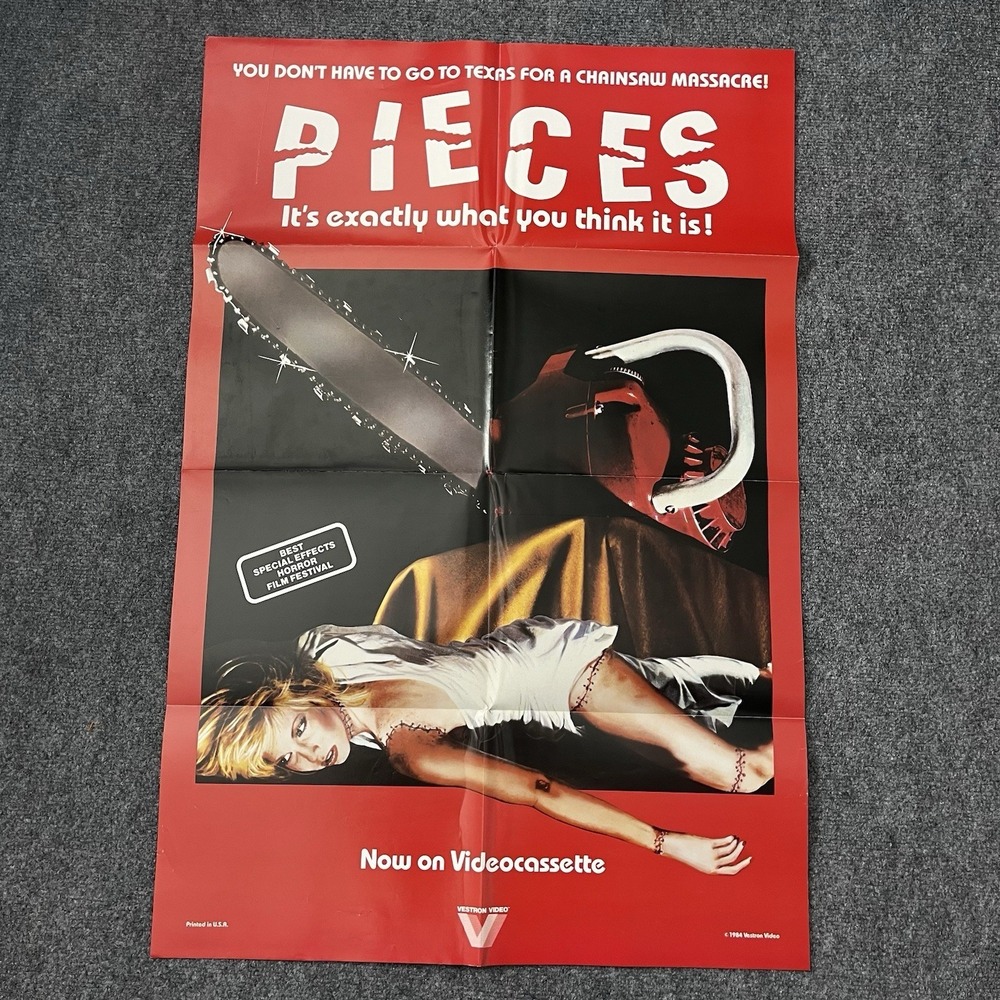 VTG PIECES (1982) Original Vestron Video Horror Poster 24x37 Chainsaw Slasher